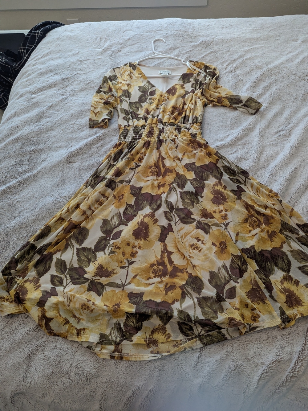 Enfocus Studio Yellow and Brown Floral Midi Dress